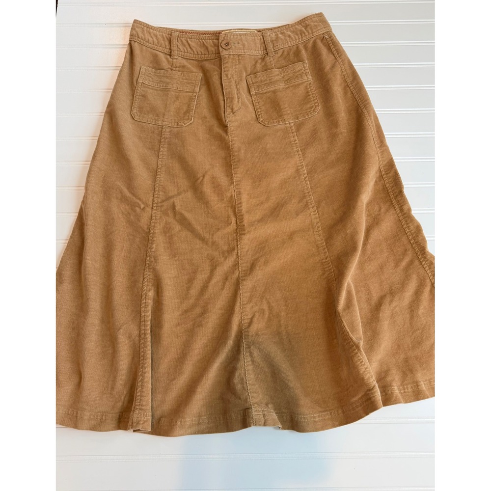 Aventura Tan Brown Corduroy Midi Skirt Organic Cotton Blend Size 8 Pockets